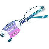 DEHOTRE Progressive Multifocal Reading Glasses Women No Line Bifocal Readers with Nose Pad Metal Half Frame Mid-Near Range