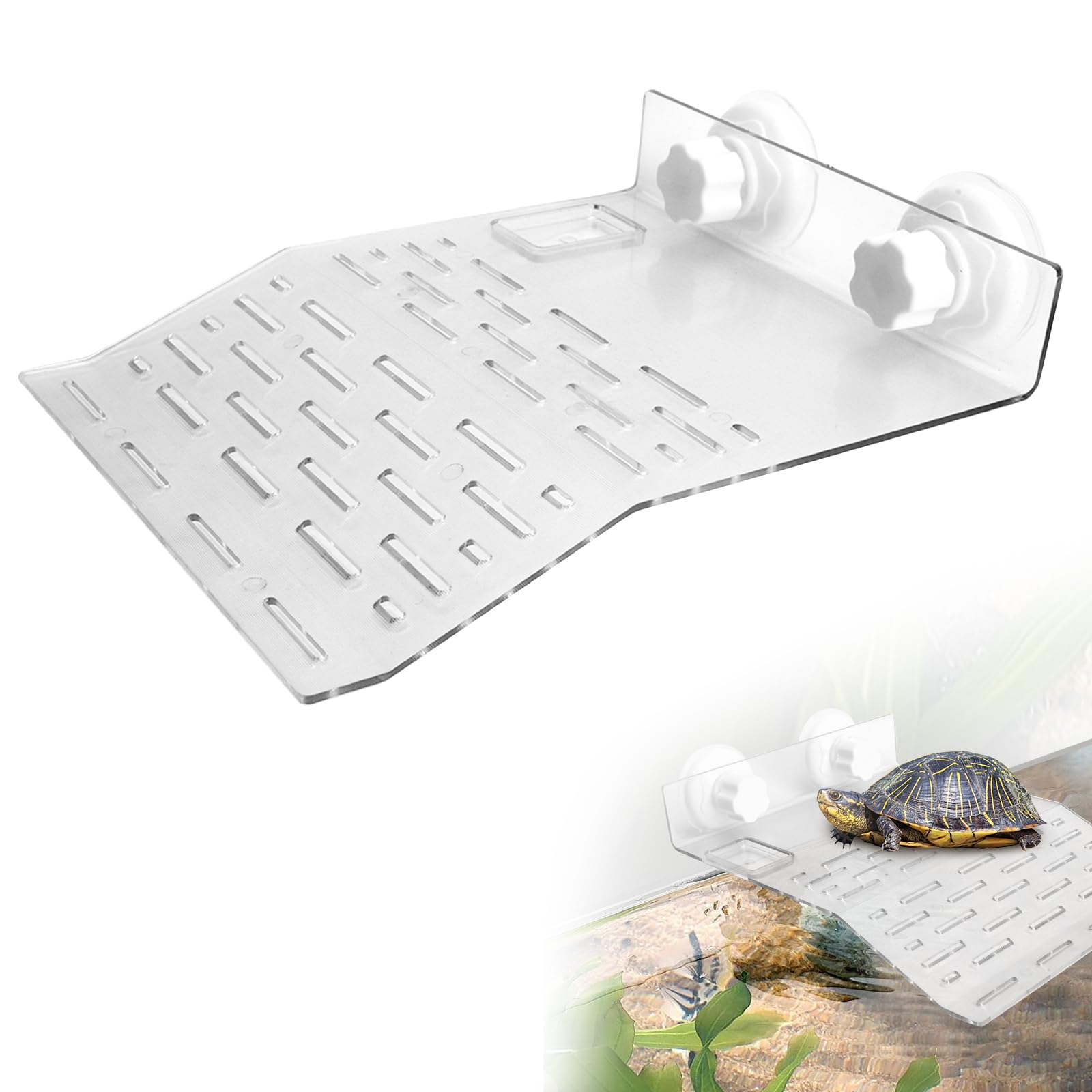 Photo 1 of Hanging Turtle Basking Platform, Turtle Platform for Aquarium, Turtle Basking Platform Acrylic Ramp for Turtles to Crawl and Stay, Turtle Tank Dock Floating Decor with Sucker Cap