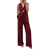 KIRUNDO Pant Suits for Women Dressy 2 Piece Sets Sleeveless Blazer Vest Wide Leg Matching Pantsuit Business Casual Outfits