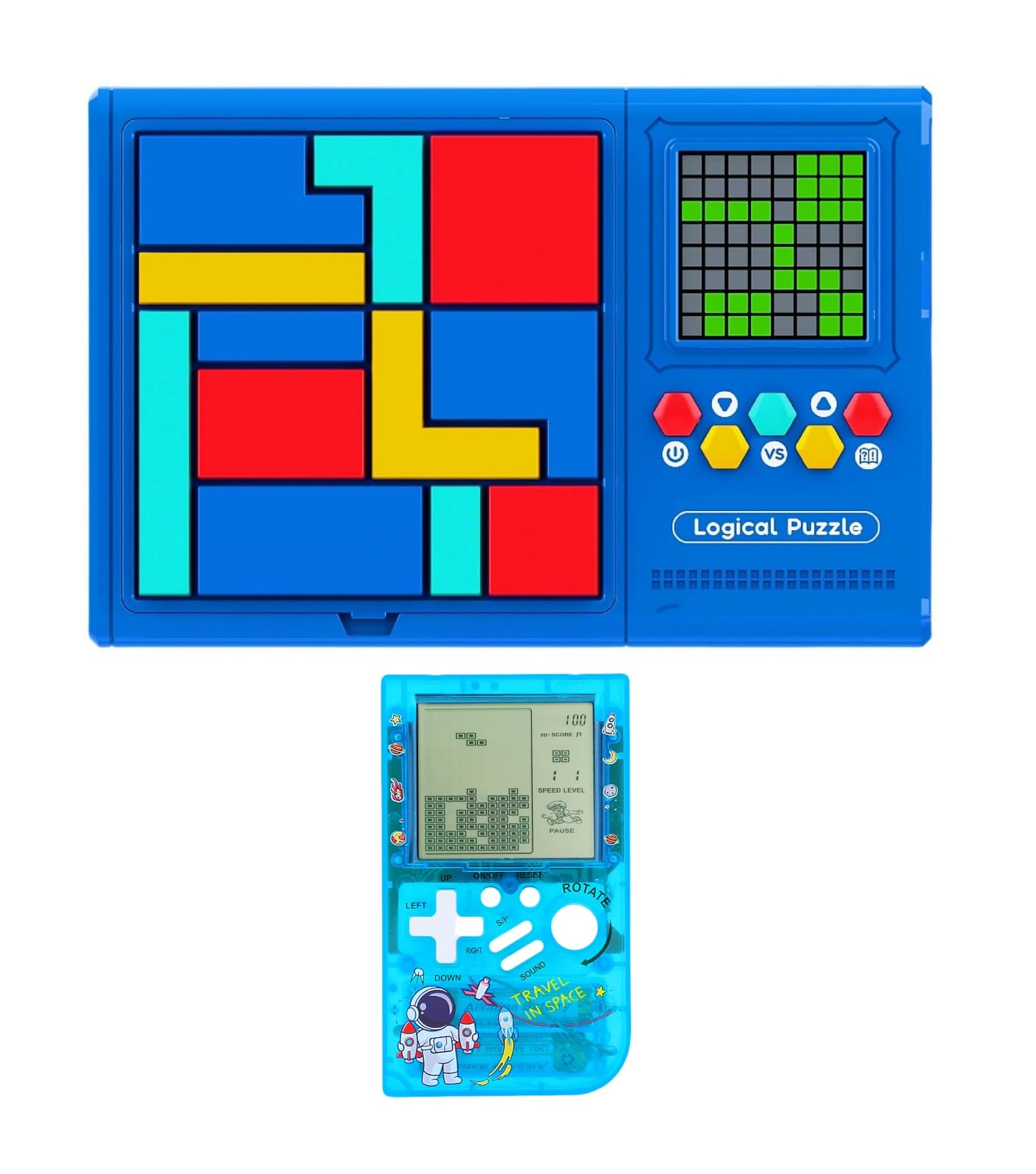 HLF Smart Electronic Puzzle Block Game Console 500 levels Desktop Maze Multi Mode Game PK Training Concentration/Logical thinking Parent child Interactive Toys Child/boy/girl Gifts (Blue)