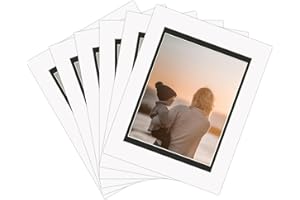 ZBEIVAN White Over Black 11x14 Double Mats for 8x10 Photos, Prints, and Artwork, White Core Bevel Cut, (6 White 8.5x11 Openin