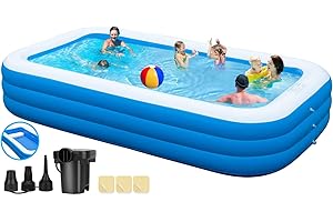 BAILINGHAI Inflatable Pool with Seats for Adults- Large 130"x 72" x 22" Oversized Thickened Family Blow Up Pool, Big Swimming Inflatable Pool with Pump for Backyard Home Garden Lawn Indoor Outdoor