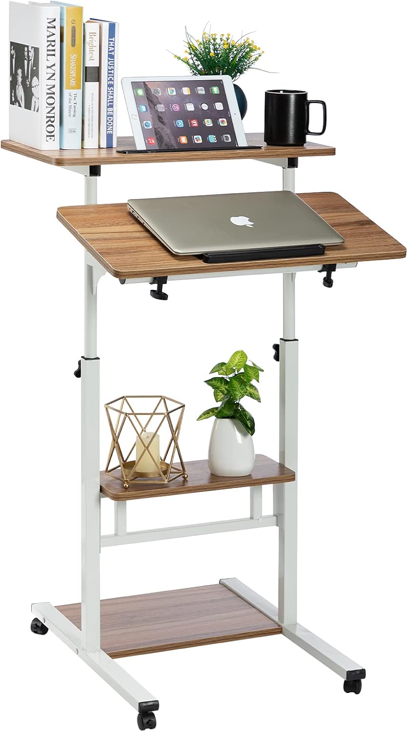 amazon standing desk on Amazon Com Doeworks Oak Standing Working Station Adjustable Laptop Desk With Wheels Standup Computer Desk Office Products