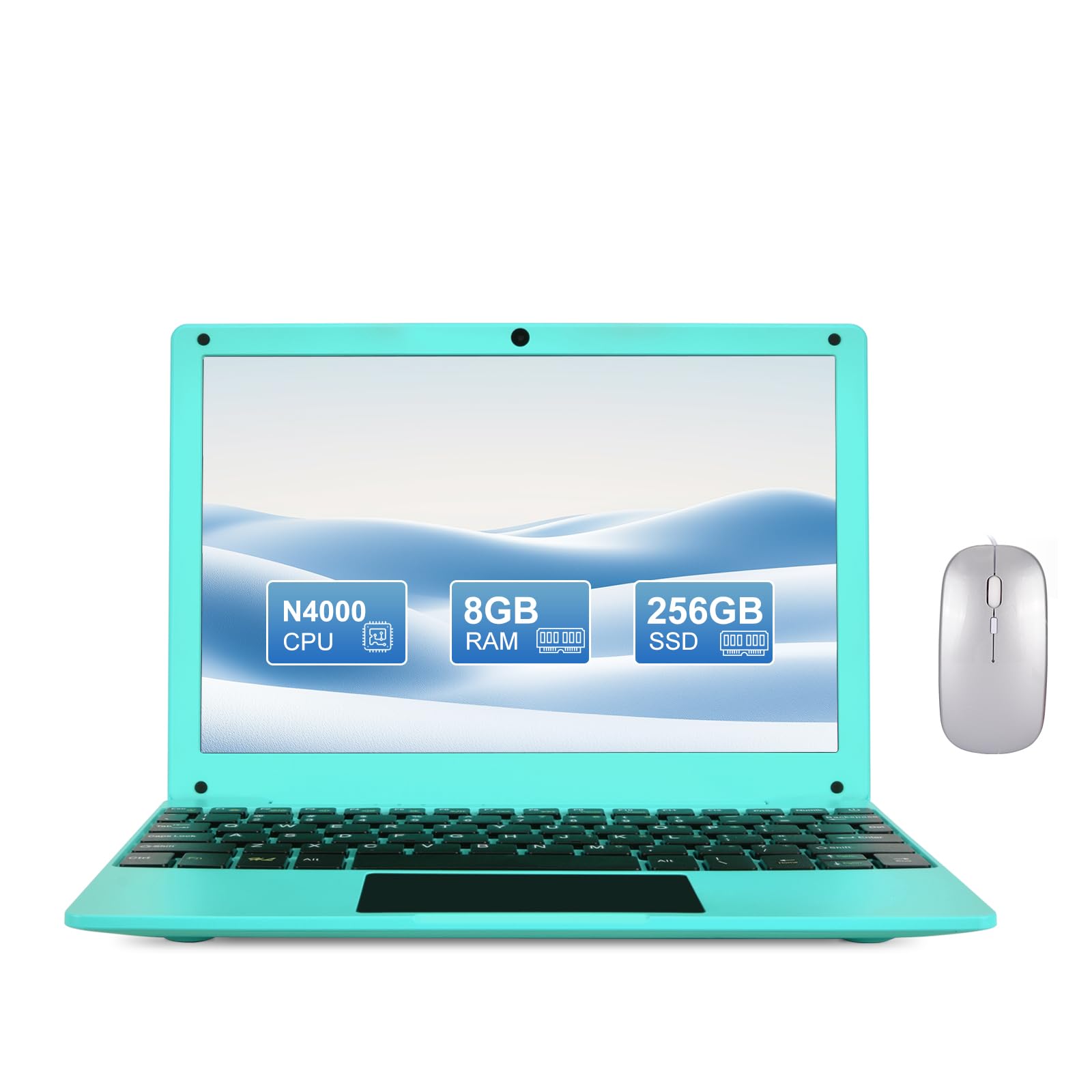 Photo 1 of Fwmntu Mini Laptop Computer with Celeron N4000, 8GB RAM, 256GB SSD, HD IPS Screen, Portable Educational Notebook for Learning, Office Work (Blue)