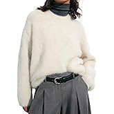 Wyeysyt Womens Fuzzy Sweaters Crewneck Fur Sweater Long Sleeve Furry Sweaters 2026 Knit Sweater Jumper Top