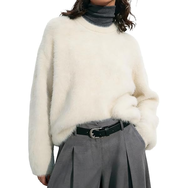 Gihuo Womens Fuzzy Sweaters Long Sleeve Pullover Fur Sweater Knit