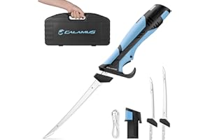 Calamus BladeVolt Rechargeable Cordless Electric Fillet Knife with 7" & 9" Blades, 27,000 RPM Motor, Type-C Battery, Non-Slip Grip & Safety Lock, Portable Carry Case, Fishing Gear and Gifts for Men