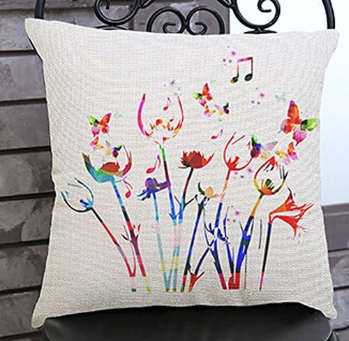 Cotton Linen Square Decorative Throw Pillowcase Cushion Cover Rainbow-colored musical instrument notes music sheet 18 "X18 " (Rose)