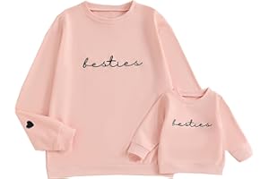 Omkzanbi Mommy and Me Outfits Besties Sweatshirt Retro Long Sleeve Pullover Tops Mom and Daughter Fall Family Matching Outfit