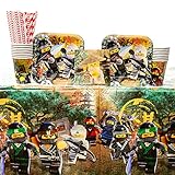 Lego Ninjago Movie Party Supplies Pack for 16 Guests: Straws, Dessert Plates, Beverage Napkins, Cups, and Table Cover