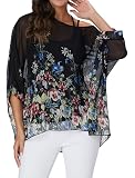 YCBMINGCAN Cardigan kimono in chiffon con maniche a sbuffo con stampa floreale da donna. Top casual con camicetta Cardigan Invernale Taglie Forti