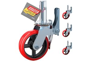 USCaster 8inch Scaffolding Wheels Set of 4 -Heavy Duty Locking Casters 2480LBS Capacity, Locking Stem Casters with Brake,Replacement for Scaffold, Shelves, and Workbench