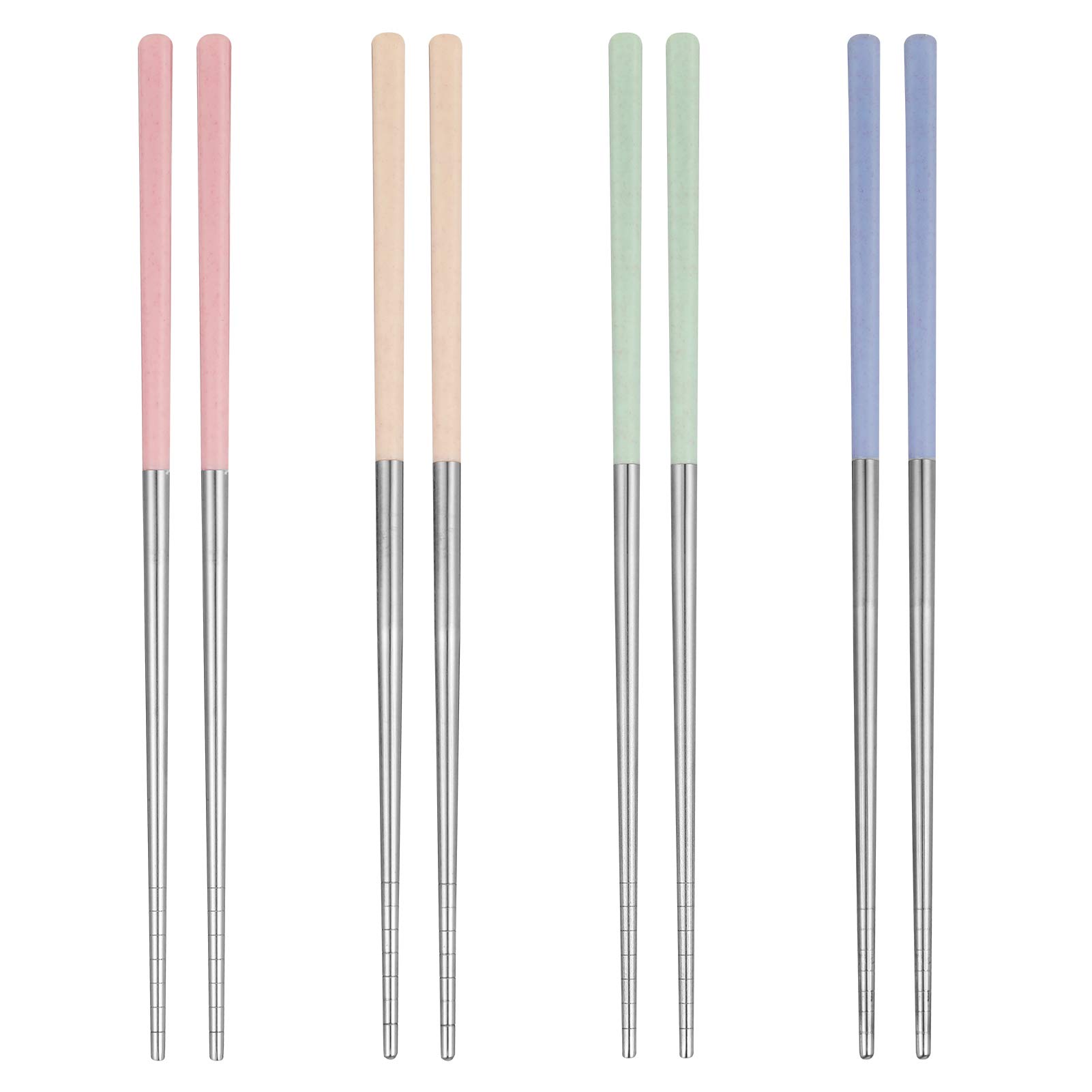 Goth Perhk 304 Stainless Steel Chopsticks, 4 Pairs Reusable Multicolor Chopsticks Safe Metal Chopsticks Non Slip Square Chopsticks