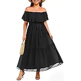 Plus Size Chiffon Off The Shoulder Maxi Long Floral Summer Casual Beach Boho Sundress Women 2024