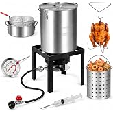 RYHOFOUD OT-3016 Turkey Fryer Pot,30QT Turkey Fryer &amp; 10QT Fish Fryer Kit | 50,000 BTU Propane Burner, Aluminum Pot with Basket, Seafood Boiler &amp; Steamer, Thermometer &amp; Injector
