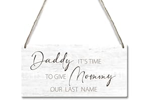 GANIAO Ring Bearer Sign Wedding Decor Here Comes The Bride Hanging Wooden Signs, Wood Front Door Plaque with Rope Wall Art Decor, Daddy It’s Time to Give Mommy Our Last Name Porch Farmhouse House Outdoor
