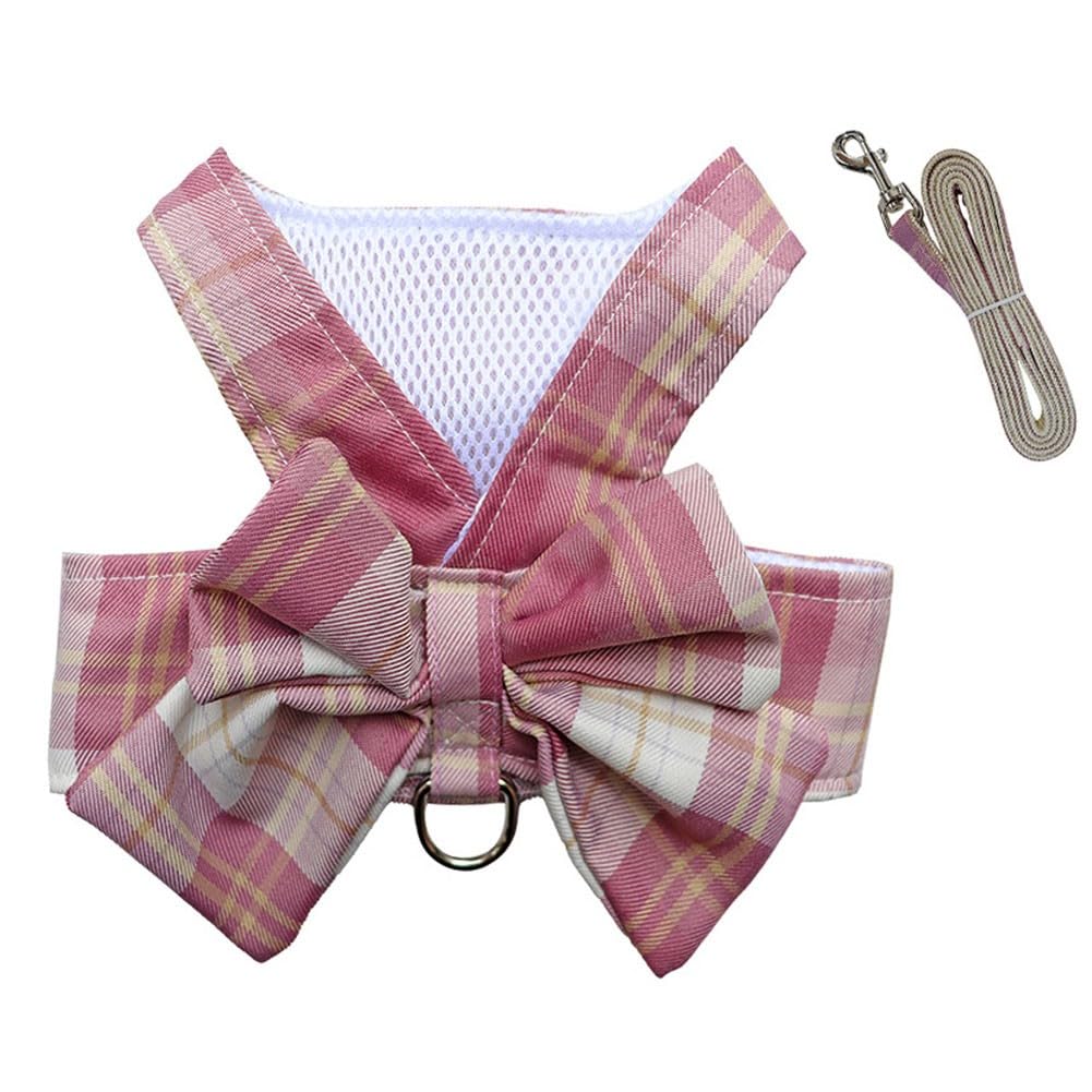 Oyccen Pets Bow Tie Harness and Lead Set Dogs Plaid Harness with Leash Cats Cute Princess Clothes for Puppy Small Dog Cat