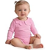 LYSMuch 0-24Mo Baby Girls Peter Pan Collar Bodysuit Toddler Ruffle Romper Short Sleeve Solid Color Clothes