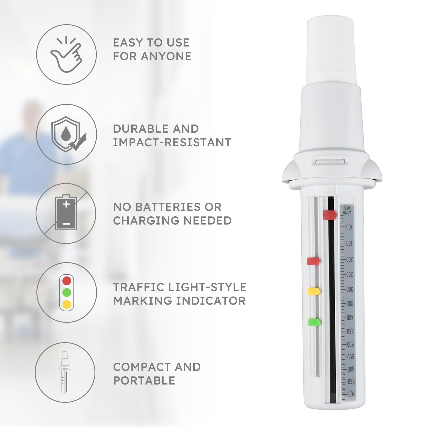 Mechanical Air Flow Meter, Air Flow Velocity Tester for PEF, Track Any Changes in Peak Air Flow