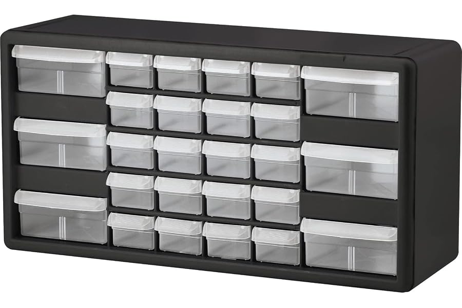 Akro-Mils 26-Drawer Plastic Storage Cabinet, 20"W x 6"D x 10"H, Black