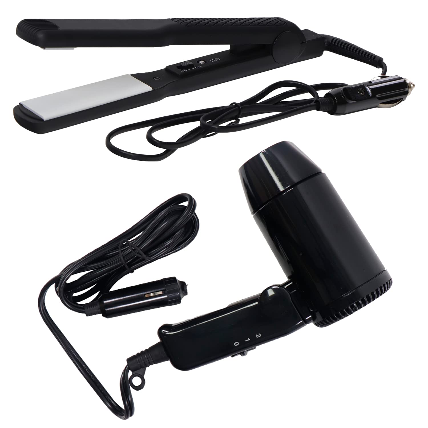 Streetwize - 12V Hair Straightener and Hair Dryer Kit - Portable, Durable Travel Package - Camping, Caravan Hair Dryer/Straighteners 12V (SWHS,SWHD)