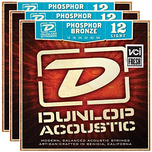 3 Sets of Dunlop DAP1254 AG-PHB LIGHT Acoustic Phosphor Bronze Strings