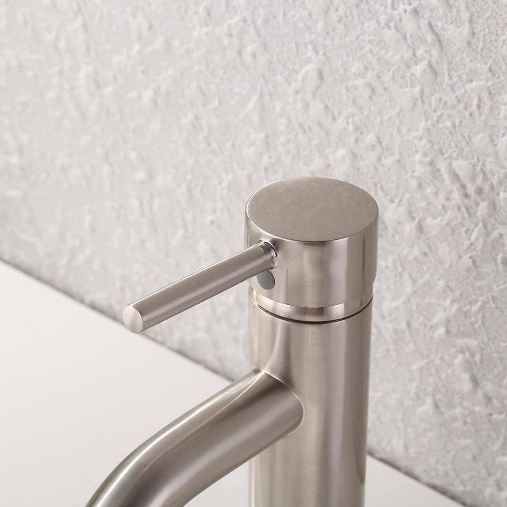 1431102 Ezanda Brass Single Handle Bathroom Faucet With Pop Up Sink Drain Assembly Faucet Supply Lines Brushed Nickel