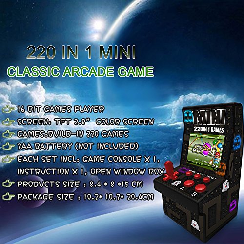 Goolsky 16 Bit Mini Classic Arcade Game Cabinet Machine Retro Handheld Video Player with Built-in 220 Games Portable Gaming Electronic Novelty Toys