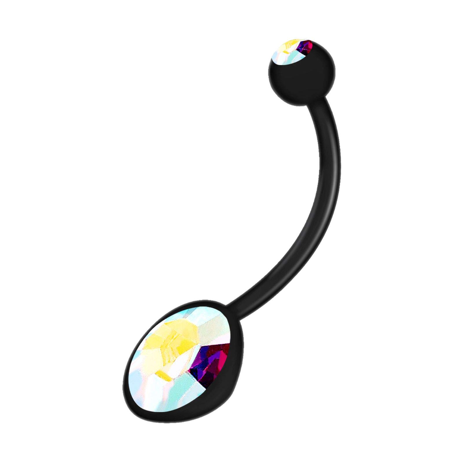 KJM FASHION Black Flexible Bioflex Pregnancy Belly Button Rings 14g 19mm Aurora Borealis Crystals Long Length Barbell Belly Rings 1213 โ image 1