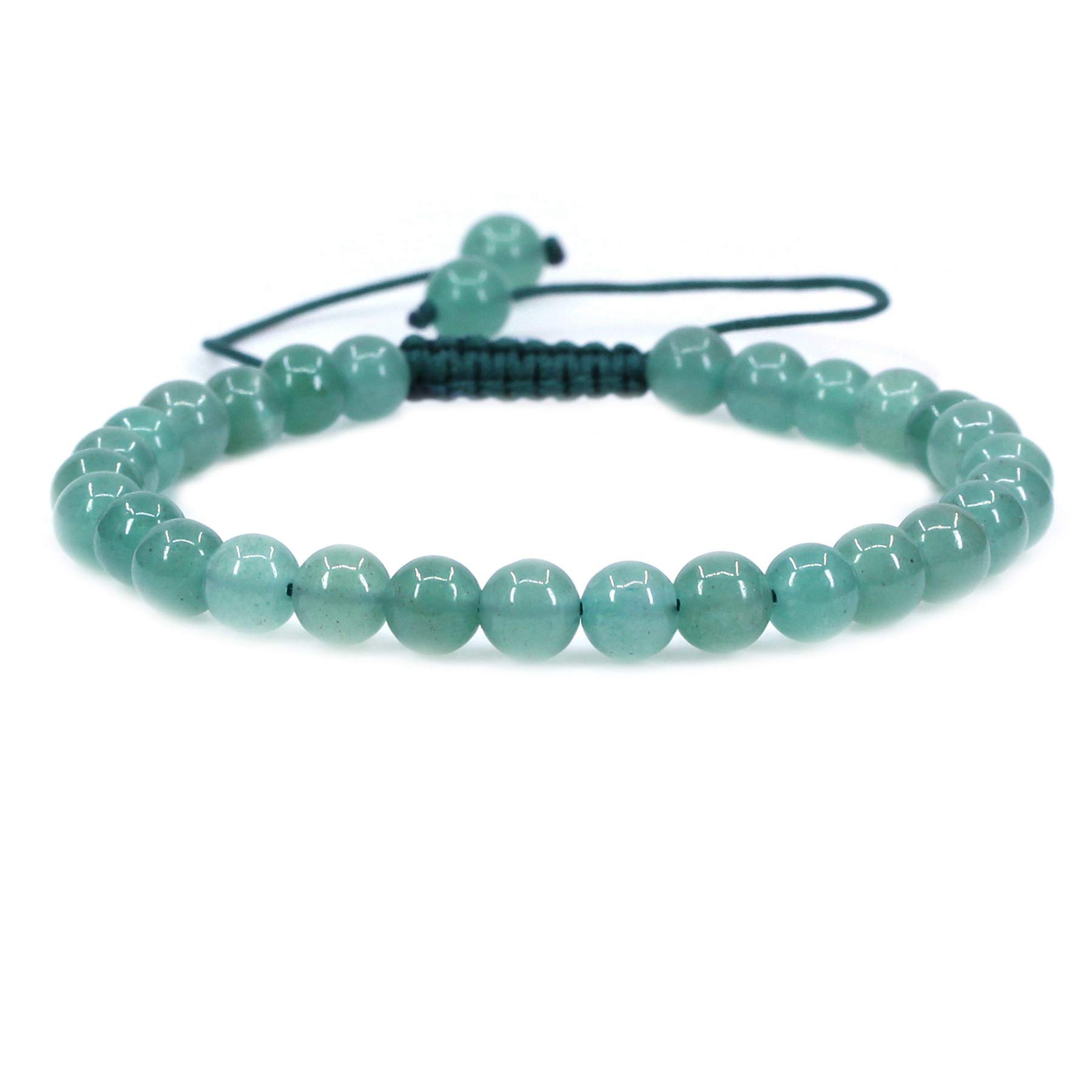 CHENYUE Natural Green Aventurine Gemstone 6mm Round Beads Adjustable Bracelet 7" Unisex