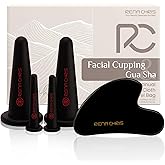 Rena Chris Facial Cupping Set & Gua Sha Facial Tool - Silicone Cupping Set & Obsidian Gua Sha Stone - Face Cupping Therapy Set for Natural Skin Care, Puffiness, Lip Plumping(Black)