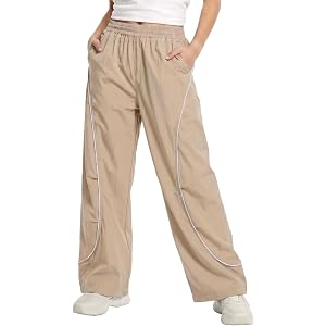 Girls Kids Lightweight Water-Resistant Cargo Pants with Drawstring Cuffs | Windproof fabric, reflective details, elastic wais