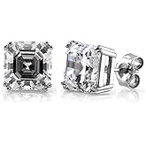 BERRICLE Sterling Silver Gold Flashed CZ Solitaire Small Stud Earrings for Women Men, Simulated Diamond Cubic Zirconia Earrings, Heart/Round/Princess Cuts, Blue/Green/Pink/Purple