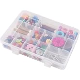 Exptolii 18 Grids Plastic Organizer Box with Dividers, Clear Compartment Container Storage for Beads Crafts Jewelry Fishing Tackles, Size 7.9 x 6.2 x 1.2 in