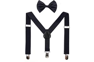 LINKPEACE Child Kids Suspenders Bow Tie for Boys and Girls Adjustable Elastic Classic Accessory Sets Age 5 to 10 Years