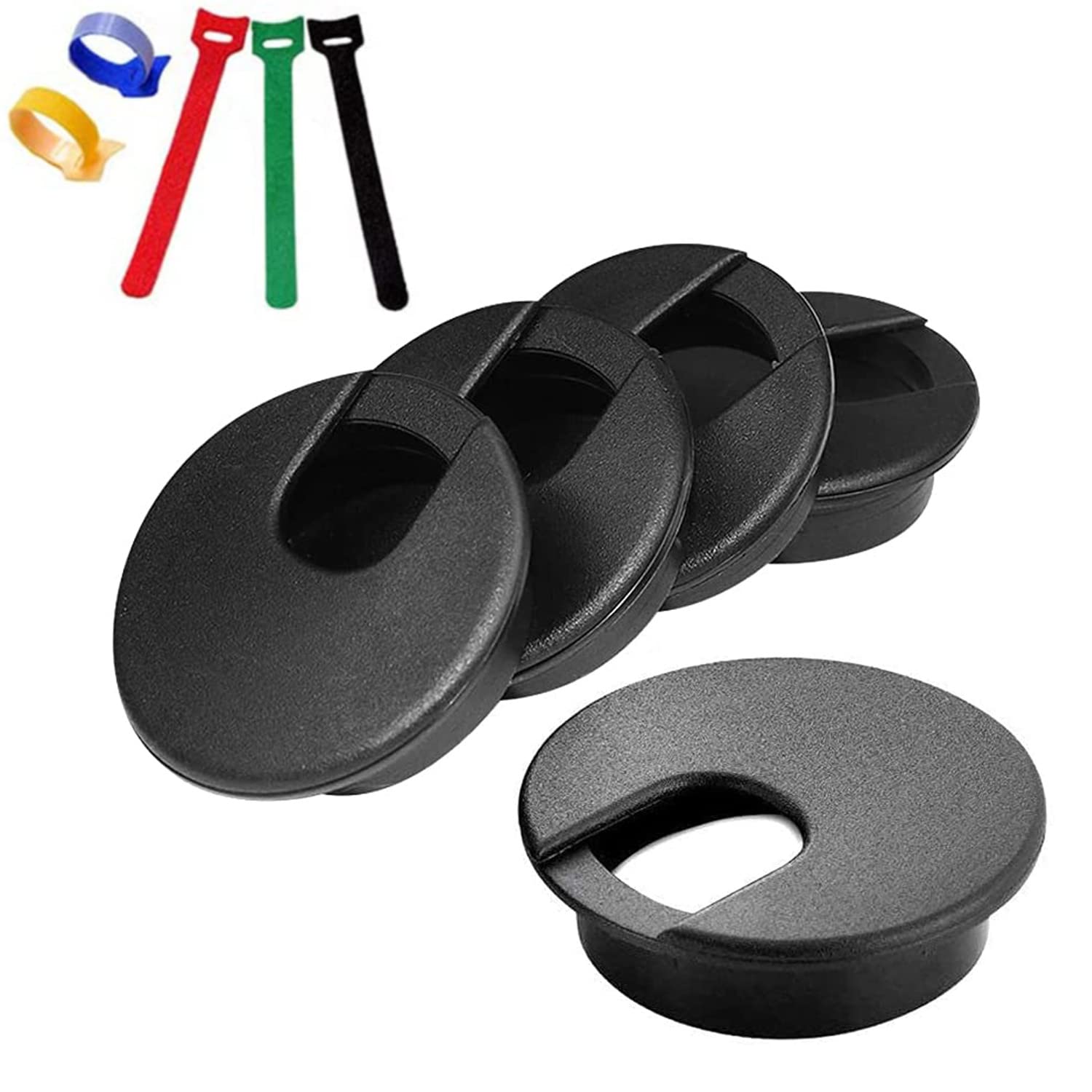 DMSL Cable Grommet Desk Organizer Grommets Data Line Organizers for Home Office Table (Black 5 Pieces 50 mm)