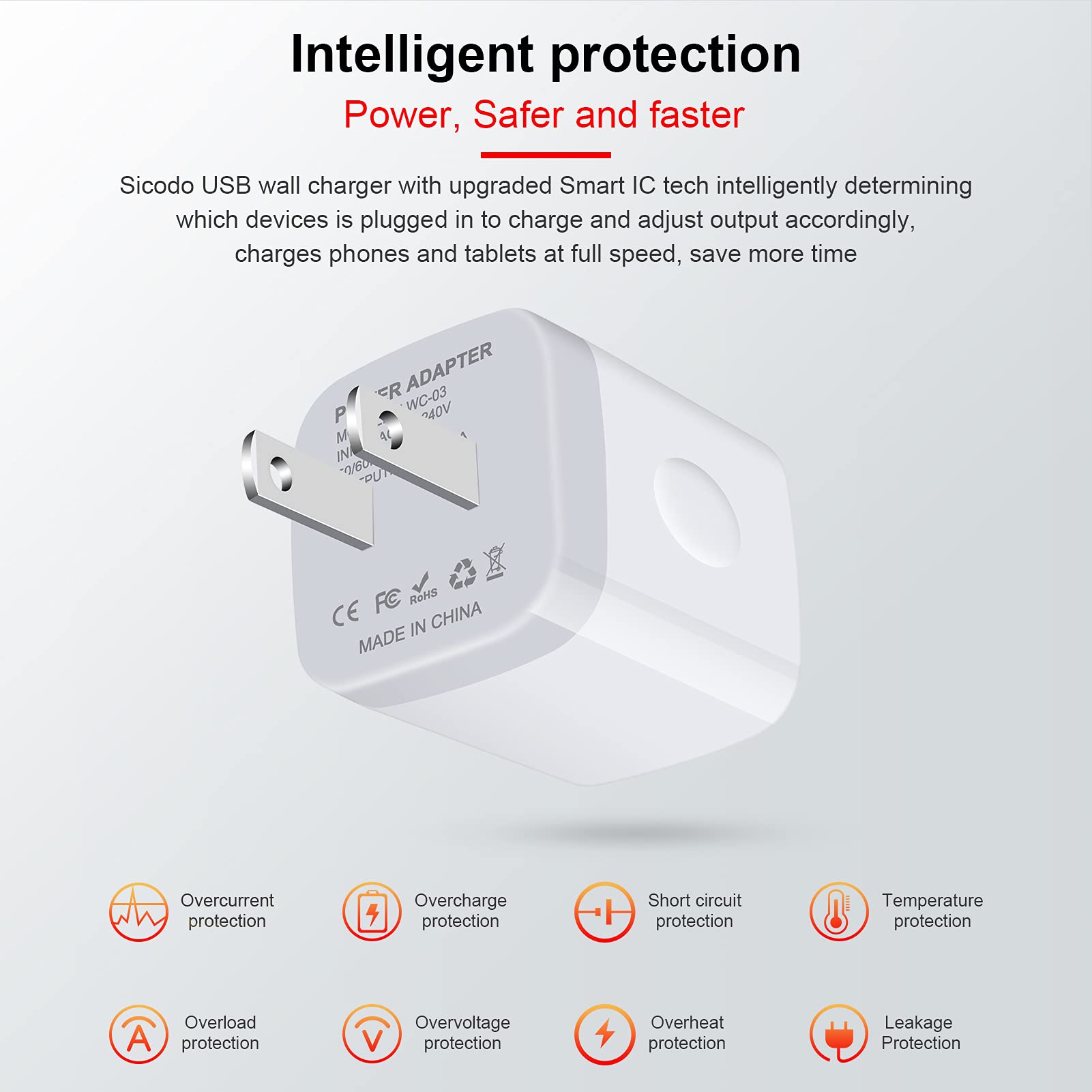 Charger Block for iPhone, Plug in Phone Charger, Sicodo 4Pack Single Port USB Wall Charge Fast Charging Adapter Cube Box for iPhone 16 15 14 13 SE(2020) 12/11pro/XS/XS Max,Samsung Galaxy S25/S24/S23