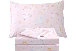 FEKOHIPY Kids Sheet Set Unicorn Pink Queen Size Bedsheet for Girls, 4PCS Rainbow Printed Microfiber Soft Breathable Children 