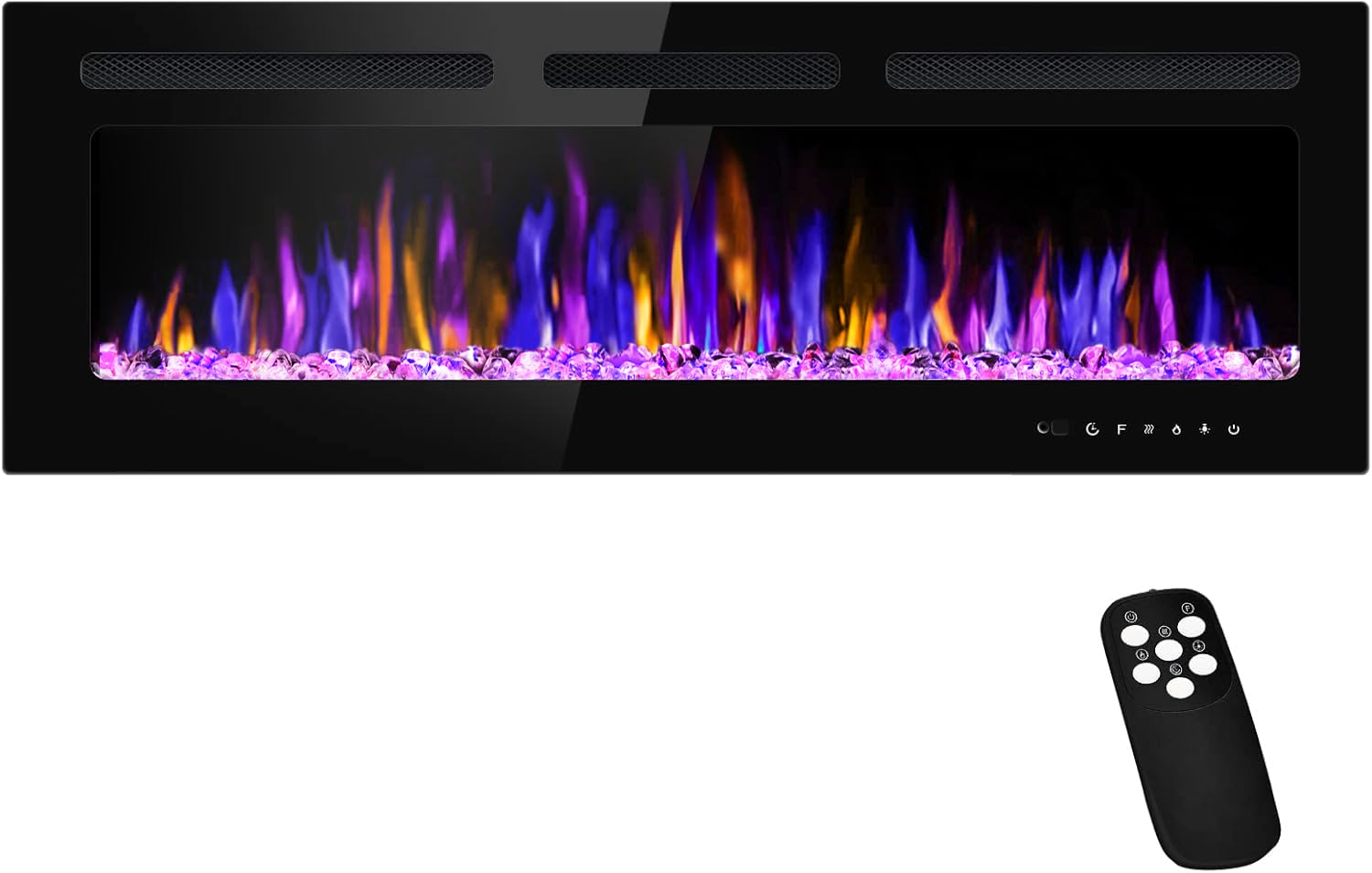 Photo 1 of BETELNUT 50" Electric Fireplace Wall Mounted and Recessed with Remote Control, 750/1500W Ultra-Thin Wall Fireplace Heater W/Timer Adjustable Flame Color and Brightness, Log Set & Crystal Options