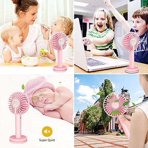 Betheaces Portable Mini Handheld Fan, Small USB Battery Operated Fan with Mirror Base, 3 Speed Electric Table Desk Personal Fans for Women Outdoor Indoor Camping Travel Home Office Cooling (Pink)