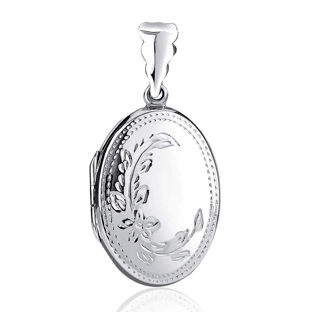 SILVEGO - PRML10145 - Women 925 Sterling Silver Locket with Engraving Oval Shape