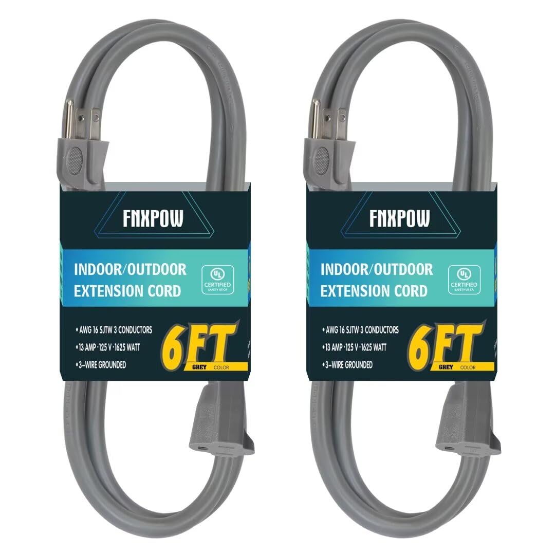 Photo 1 of **ONLY ONE**FNXPOW Indoor Outdoor Extension Cord 6 FT Waterproof, 16/3 Gauge Heavy Duty Gray Extension Cords, 13A 1625W SJTW Extension Cord with 3 Prong Grounded Plug, Great for Tools, Lights, UL Listed