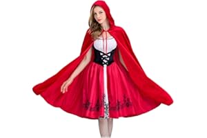 AGWOLF Womens Little Red Riding Hood Costume Christmas Halloween Gothic Dirndl Dresses with Velvet Cape Adult Role Playing