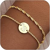 Gold Initial Heart Bracelets for Girl Women Trendy, Layered Dainty Initial Gifts Personalized Disc Letter Charm A-Z Bracelets for Teen Girl Women Jewelry Gifts