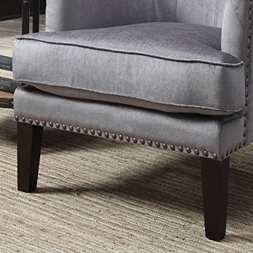 Traditional Contemporary Tufted Nailhead Trim Classic Wingback Accent Chair with Arms, Gray - Thumbnail 2