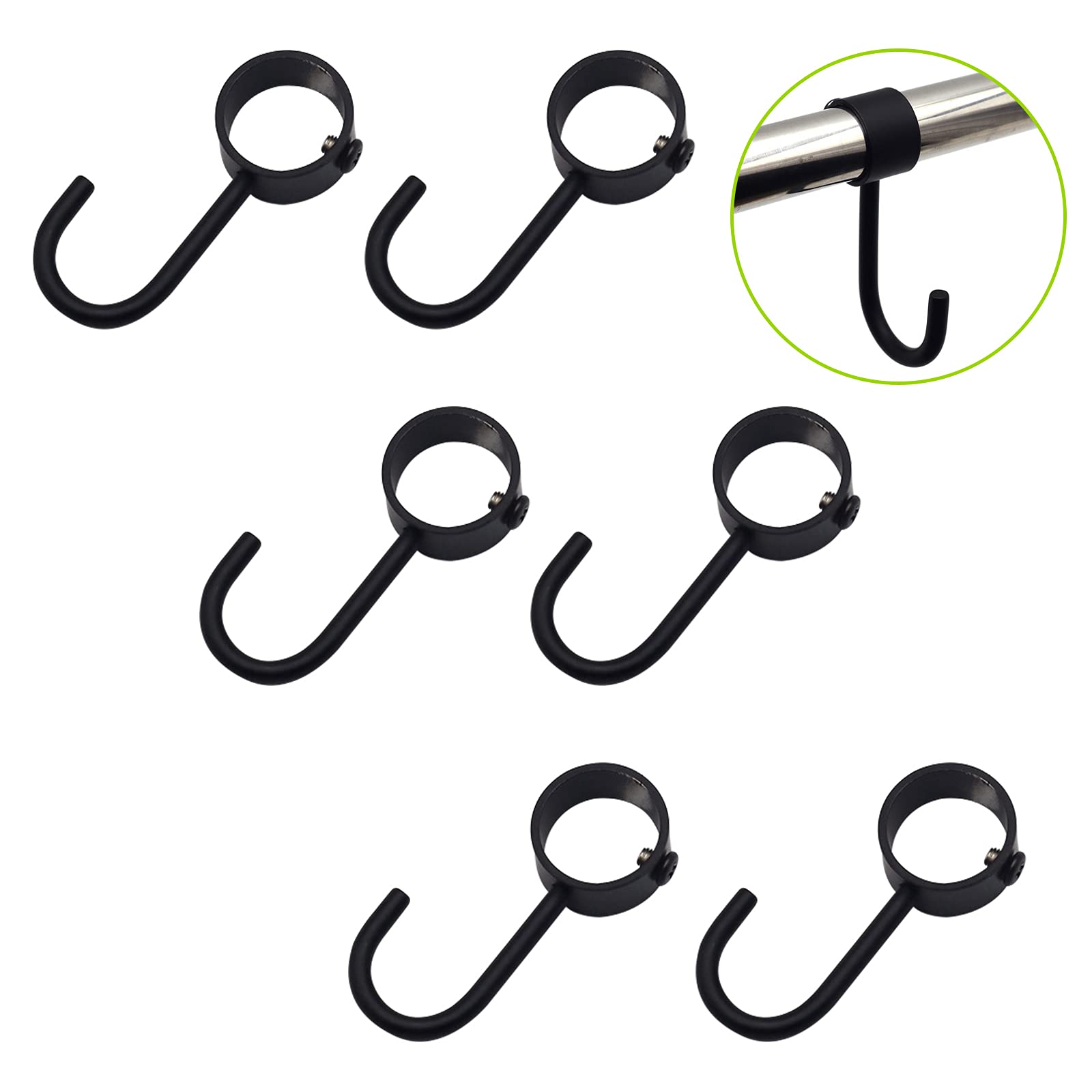 UFURMATE Rail Sliding Hooks, 6Pcs Black Kitchen Storage, Stainless Steel Hanging Pot Bar, Utensil Hanging, Removable Rail (Dia 25mm)