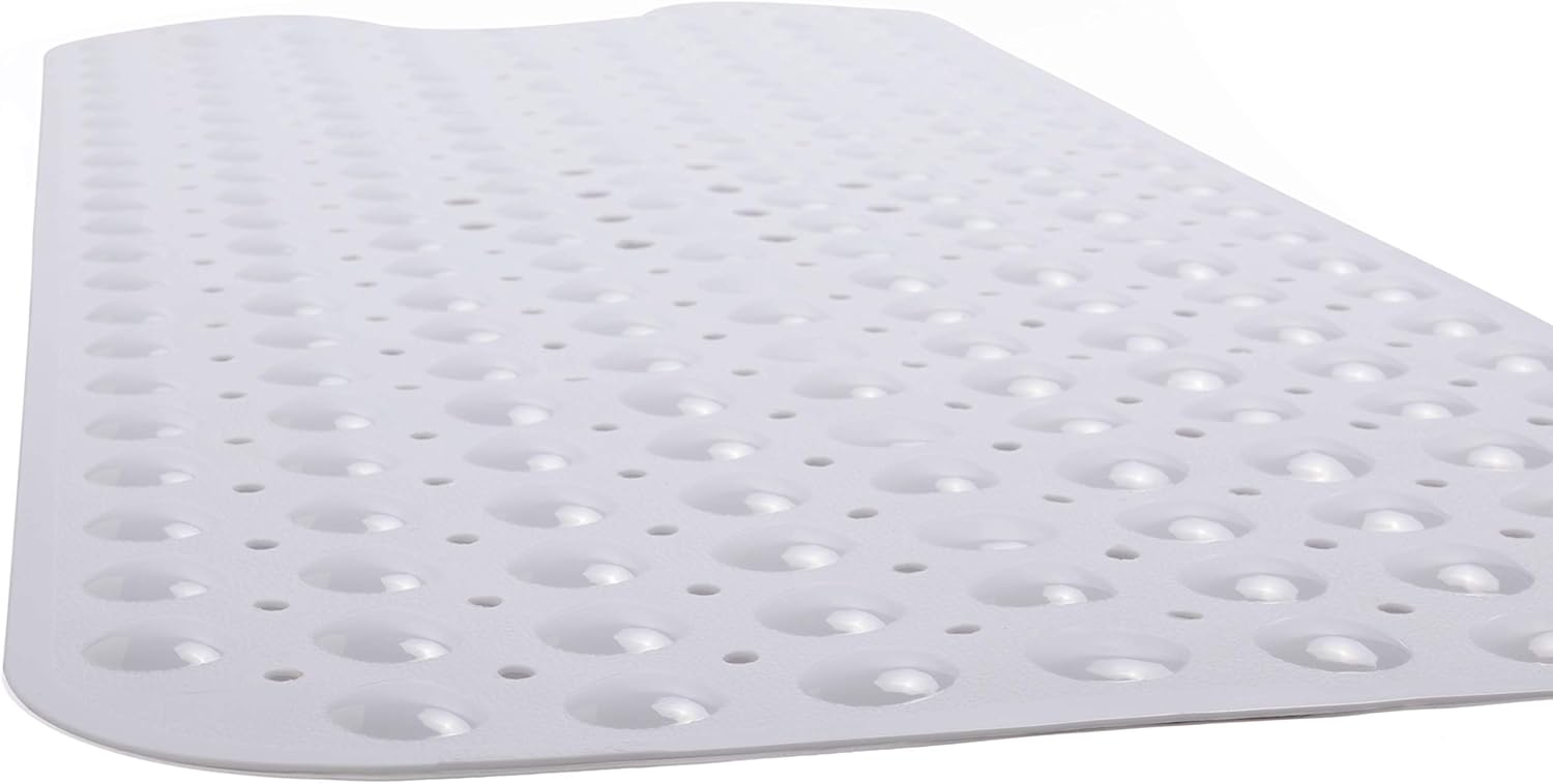 TIKE SMART Extra-Long Non-Slip Bathtub & Shower Mat 39”x16” (Smooth/Non-Textured Tubs Only) Safe,Clean,Anti-Bacterial,Machine-Washable,Superior Grip&Drainage, Vinyl, Opaque White: Home & Kitchen