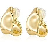 FAN&LOUIS Clip On Earrings Women,Gold Silver Chunky Statement Earrings Clips Lightweight Teardrop Earrings for Women