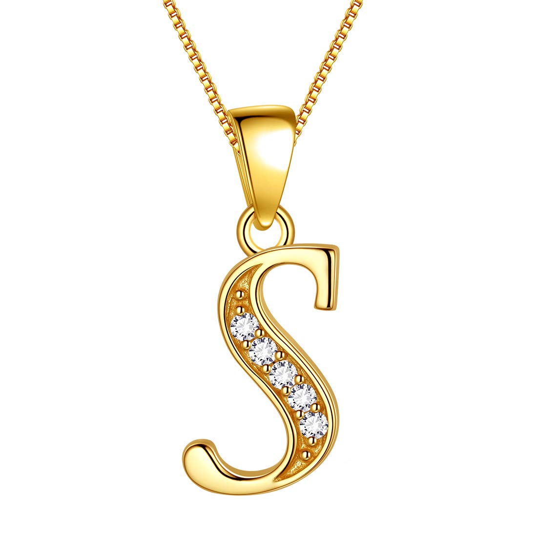 Aurora Tears Letter S Neckalce 925 Sterling Sliver 18K Gold Plated Initial S Alphabet Pendant with Cubic Zirconia Jewellery Dating Gifts for Women DP0045S-Y — image 1