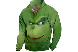 RTTUIOP Ugly Christmas Sweater Men Button Down Long Sleeve Pullovers Stand Collar Funny Graphic Sweatshirts Xmas Sweaters